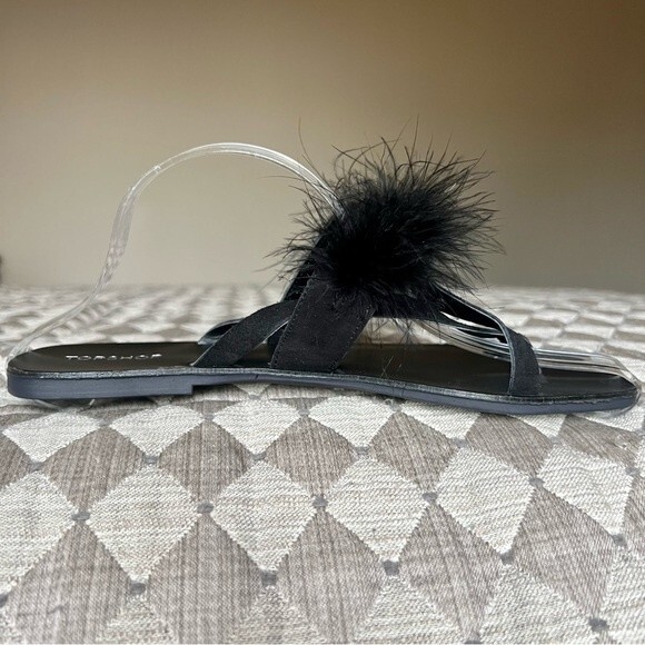 TOPSHOP Black Flip Flop Thong Sandal Slipper Feathers Women EU 40 US 8.5 NWOT - Picture 1 of 11